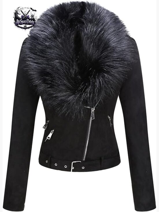 Jackets & Blazers - Faux Leather Sherpa-Lined Moto Jacket with Removable Belt Slim Fit